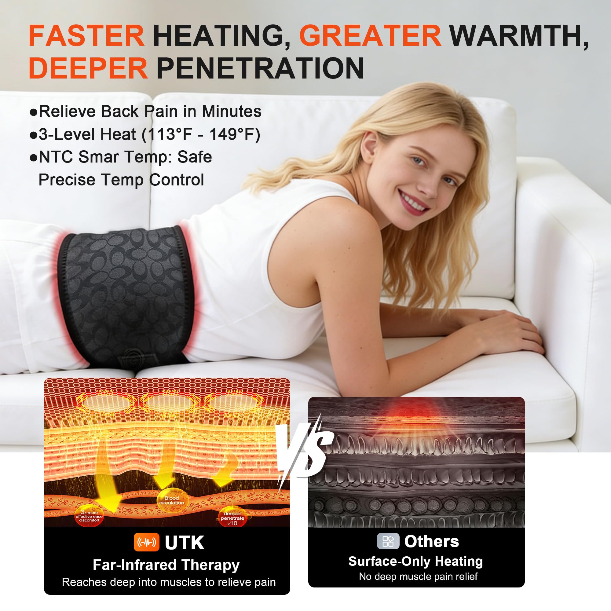 UTK wireless heating belt waist provides portable heat during desk work.