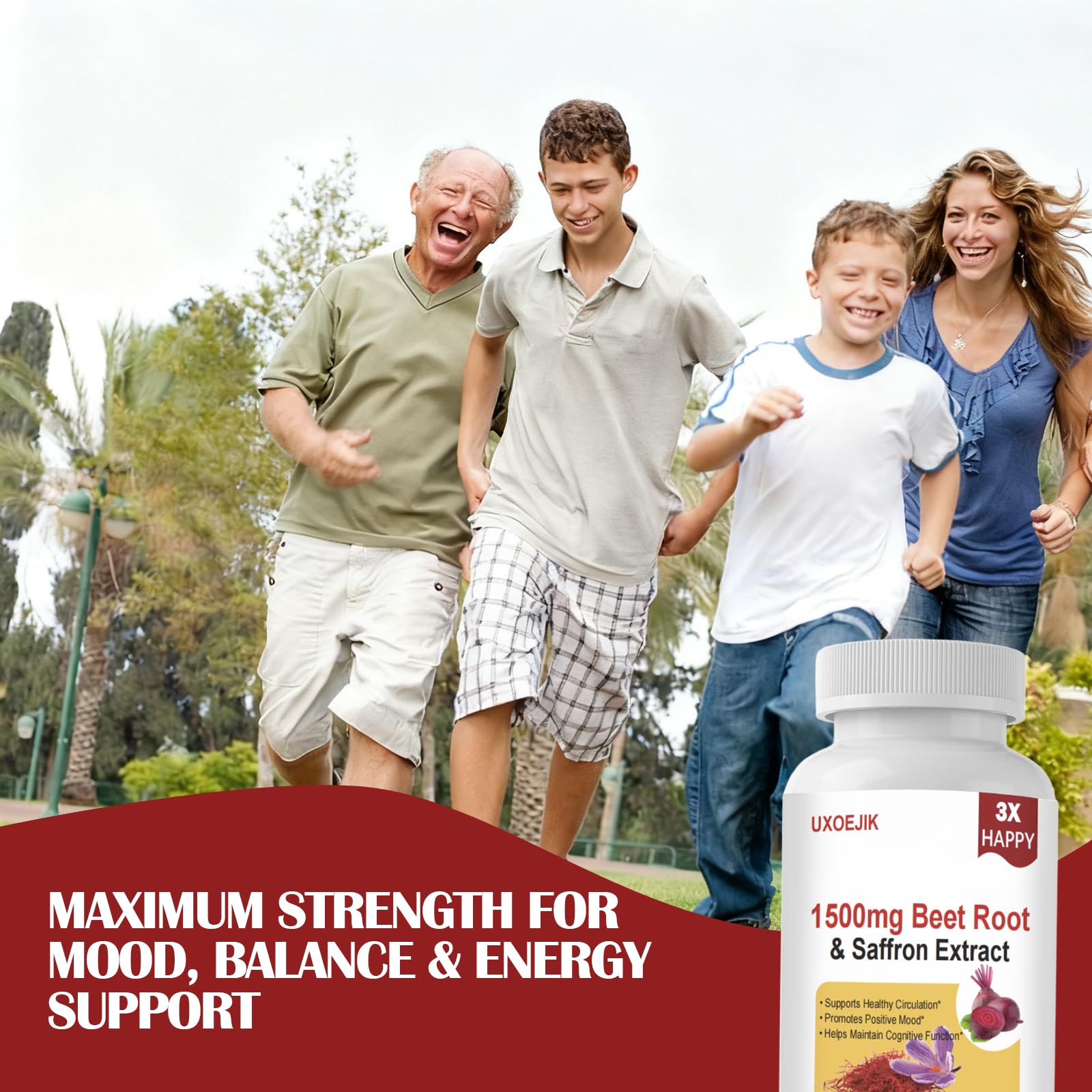 UXOEJIK saffron capsules on-hand display highlights easy daily wellness routine.