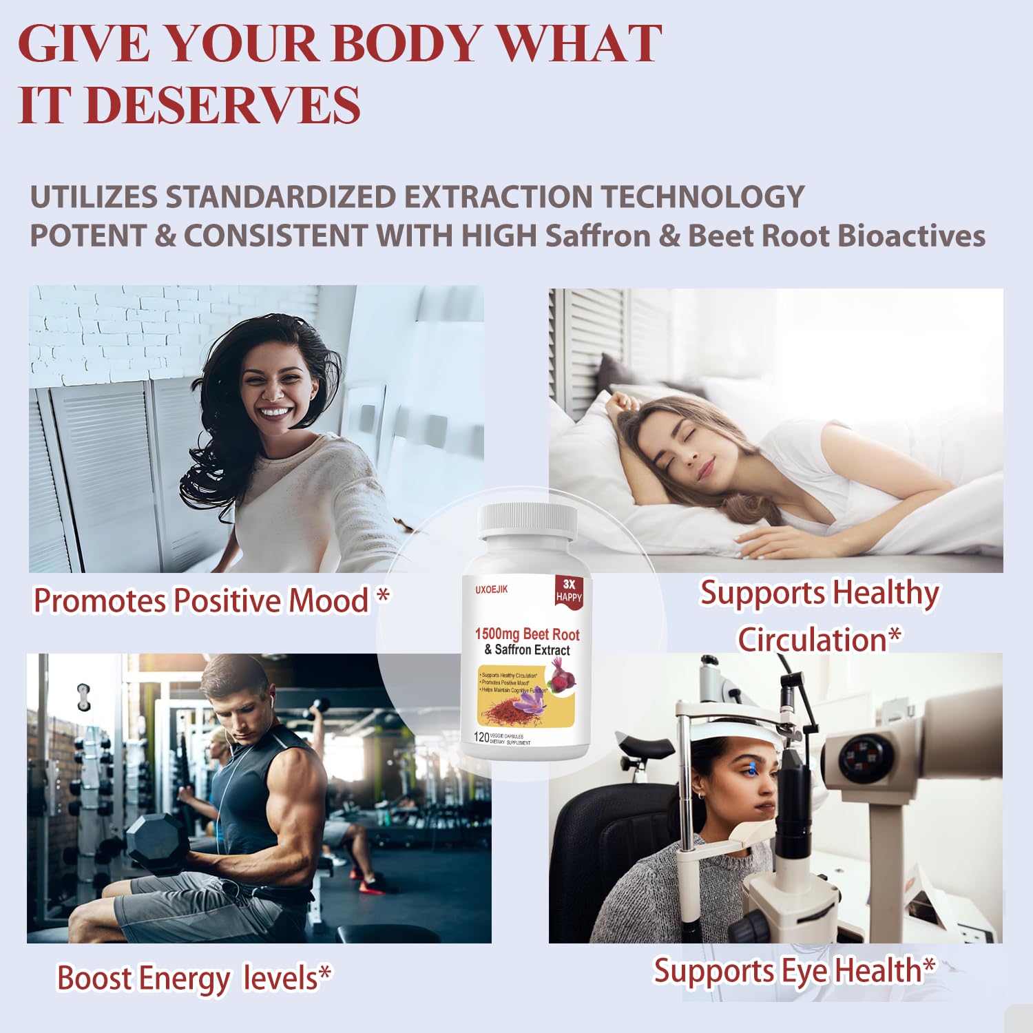 UXOEJIK saffron beetroot organic powder visual emphasizes healthy circulation potential.