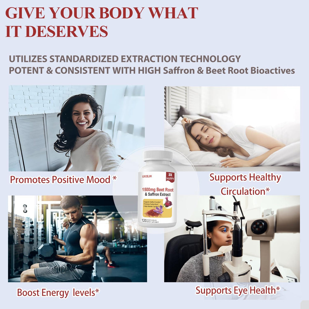 UXOEJIK saffron beetroot organic powder visual emphasizes healthy circulation potential.