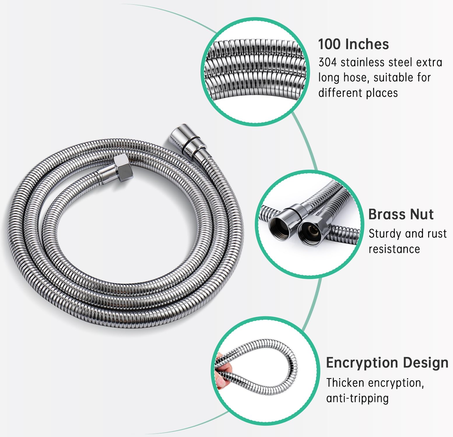 8-ft stainless hose for flexible, rust-free cleansing.