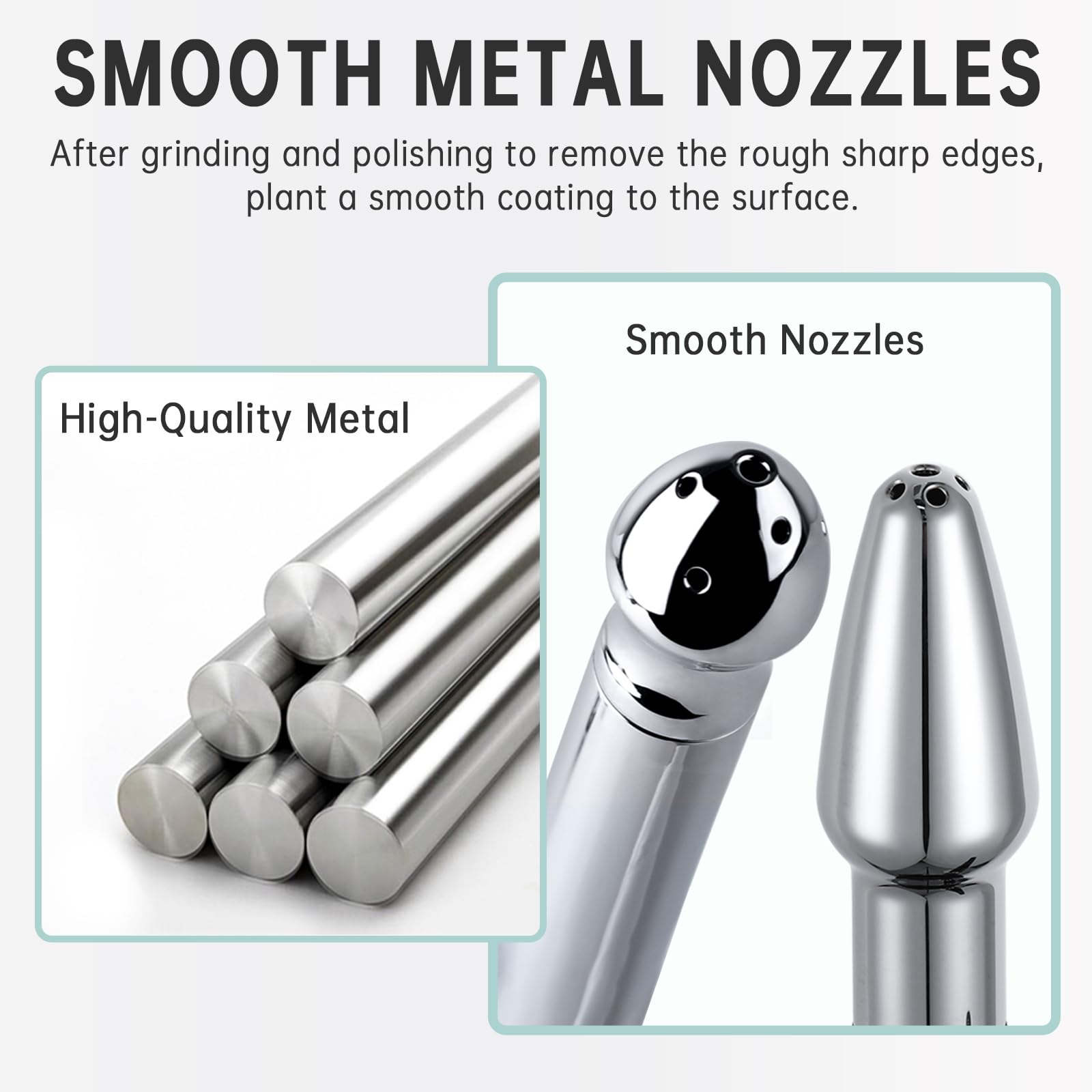 V-Frankness chrome nozzle with seamless edges for safe contact.