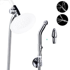 V-Frankness enema system in chrome with long hose for comfortable in-shower cleansing.