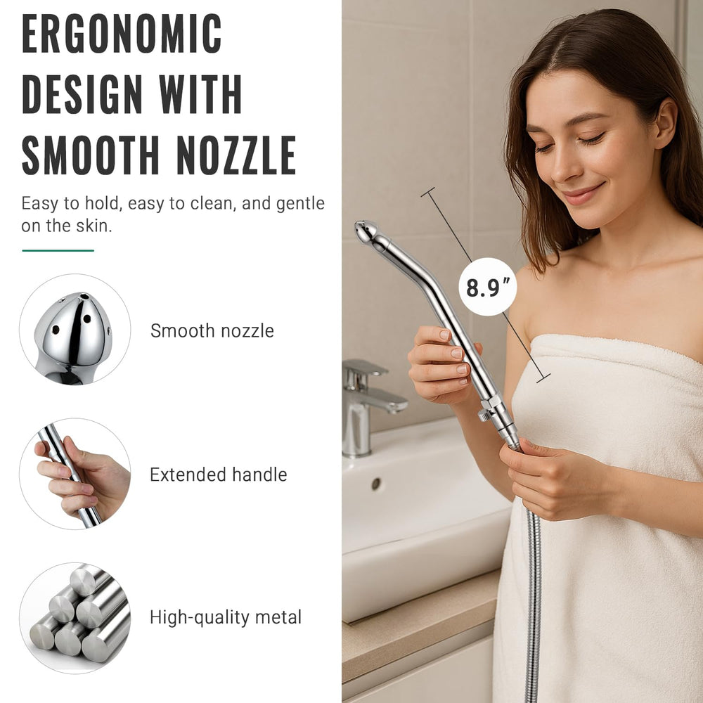 V-Frankness 9-inch silicone nozzle provides gentle, thorough cleansing