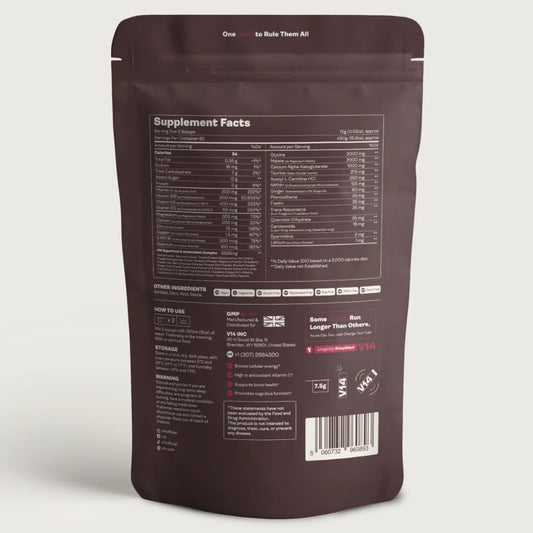 V14 Reds powder serving scoop highlighting precise daily serving measurement.