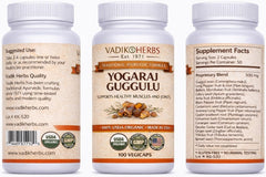Vadik Herbs Yogaraj Guggulu bottle back with label and quality details