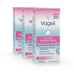 Vagisil Prohydrate packaging with three 8-count boxes for discreet moisture support.