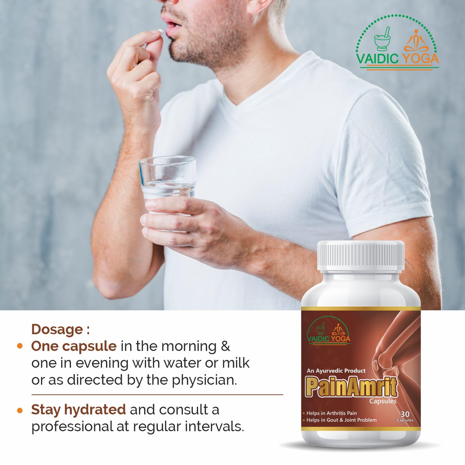 Vaidic Yoga Painamrit capsules texture in capsule form.