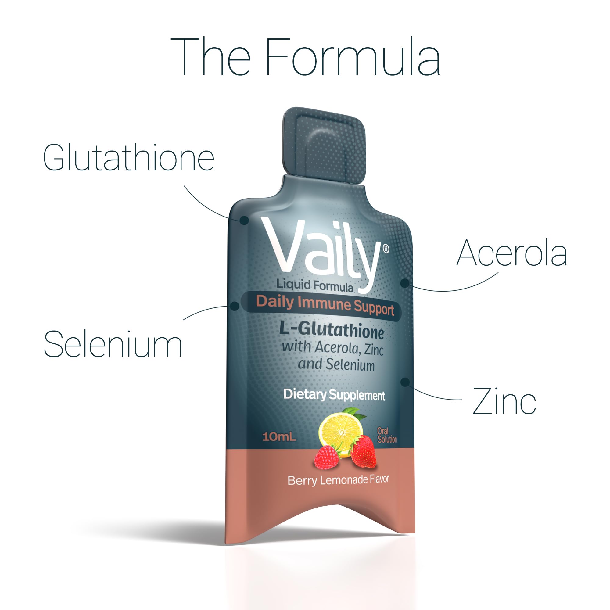 Vaily liquid glutathione vials pack for on-the-go immune support.