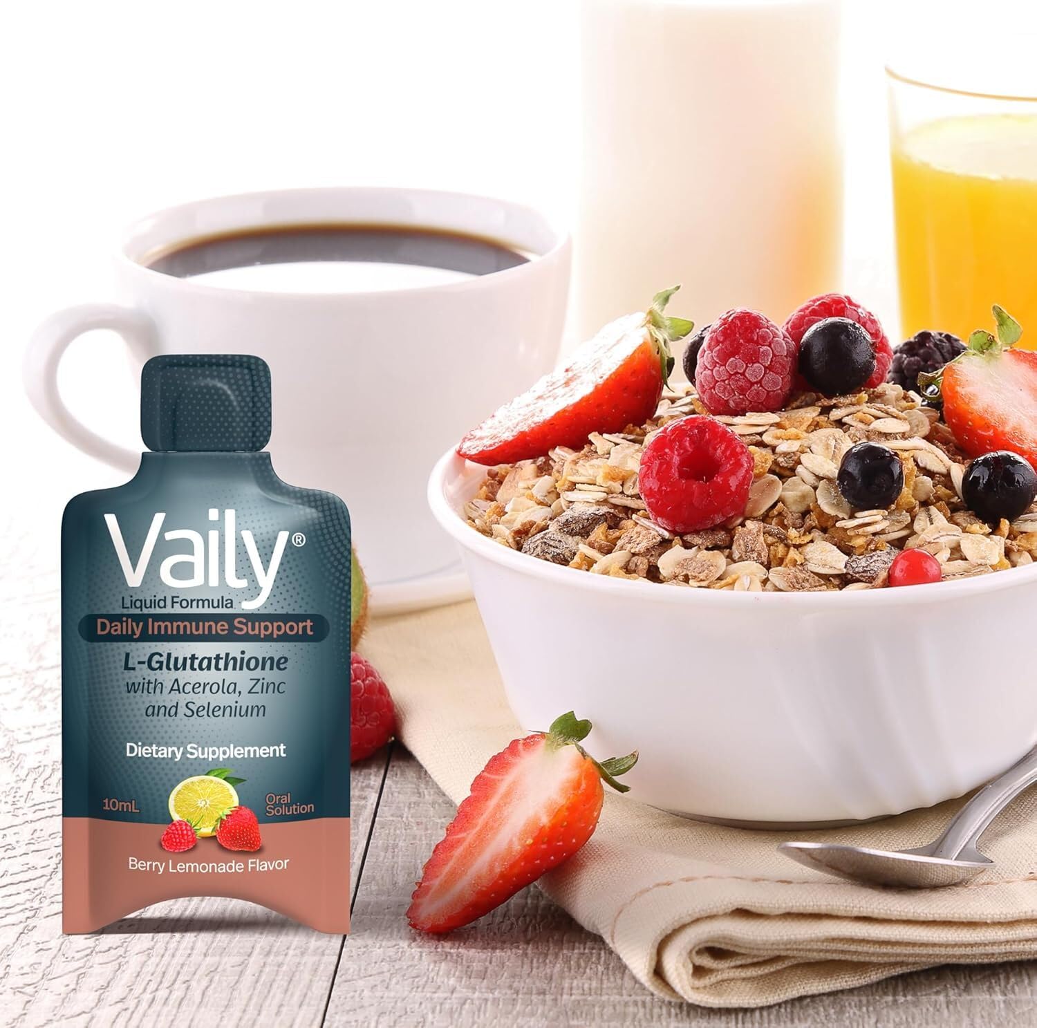 Vaily lemon-flavored dose offers refreshing daily intake.
