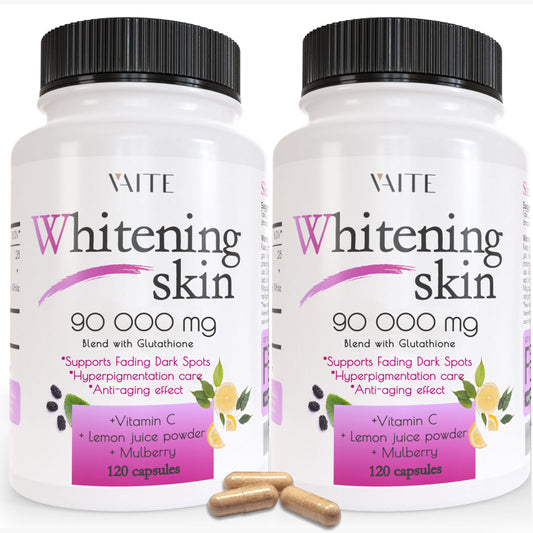VAITE Glutathione pills bottle front for radiant skin support (vegan formula).