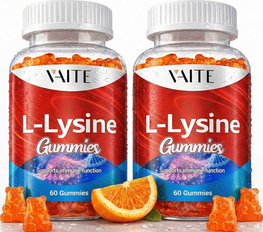 VAITE L-Lysine 1000mg gummies on bottle; vegan formula for everyday wellness
