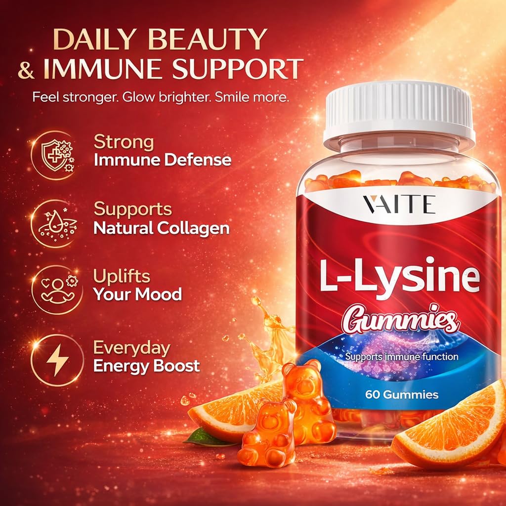 Gummies close-up highlights chewy texture and easy lysine intake.
