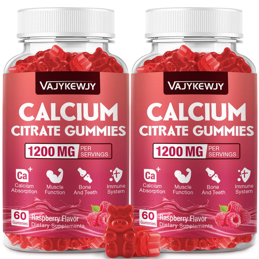 VAJYKEWJY calcium citrate gummies bottle with raspberry flavor for daily bone and teeth support