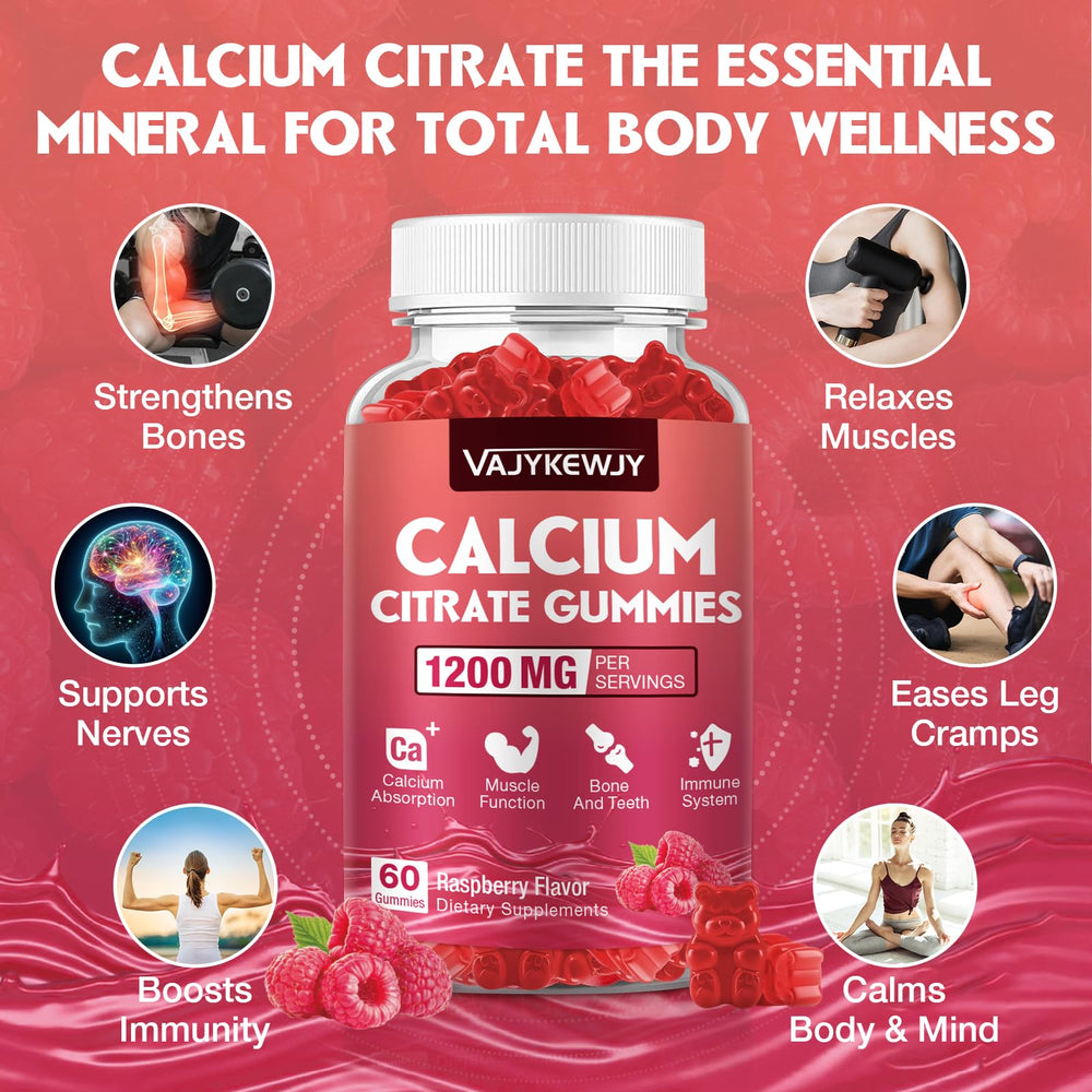 VAJYKEWJY calcium citrate gummies pack showcases vegan non GMO ingredients
