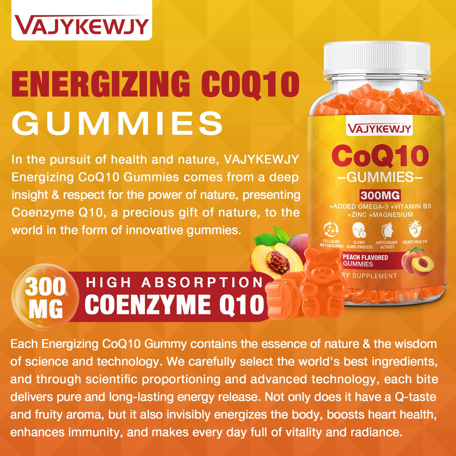 VAJYKEWJY CoQ10 gummies in resealable vegan pouch.