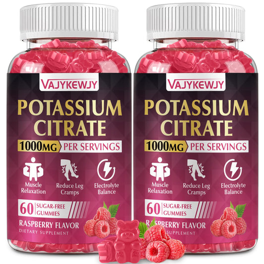 VAJYKEWJY potassium citrate gummies bottle showing daily muscle support.