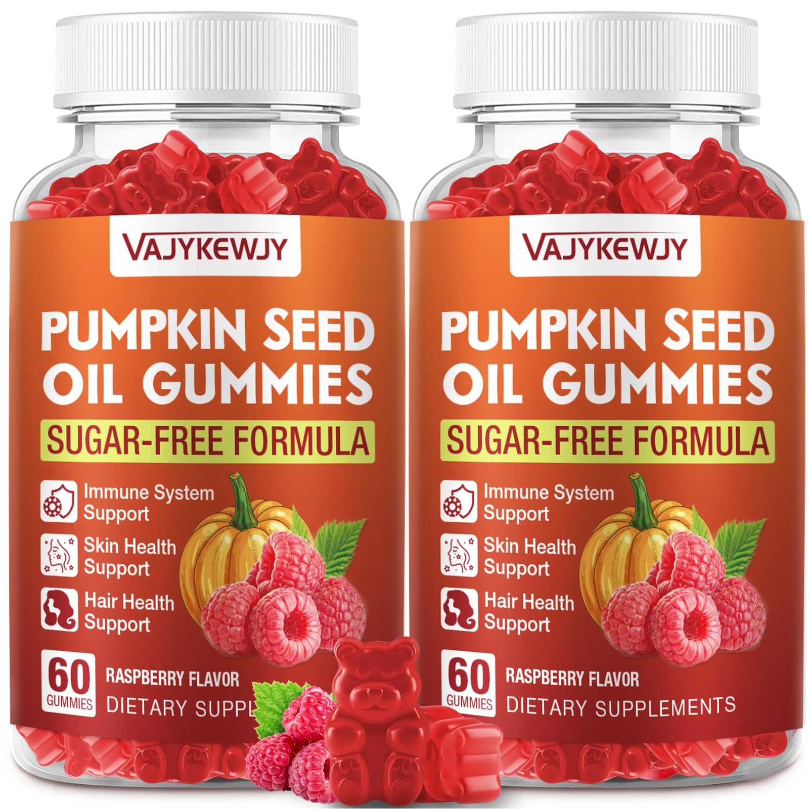 VAJYKEWJY gummies bottle front for daily hair and skin support.