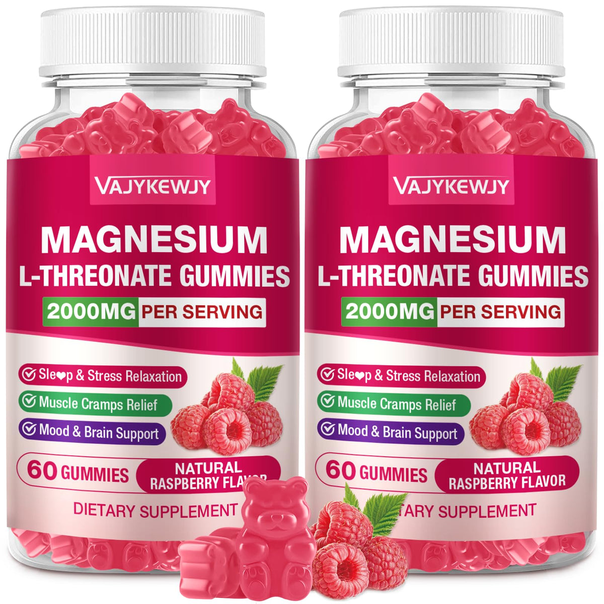 VAJYKEWJY 2 pack bottle with magnesium L threonate gummies for daily support
