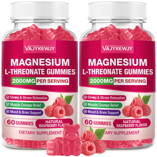 VAJYKEWJY 2 pack bottle with magnesium L threonate gummies for daily support