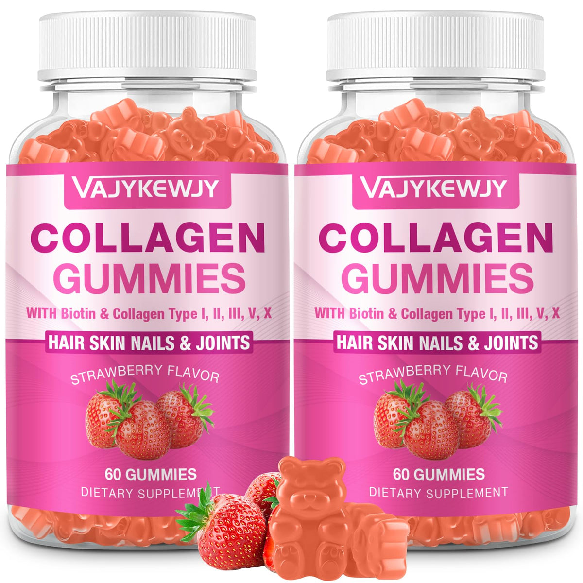 VAJYKEWJY collagen gummies 2-pack bottle—easy daily skin and nail support.