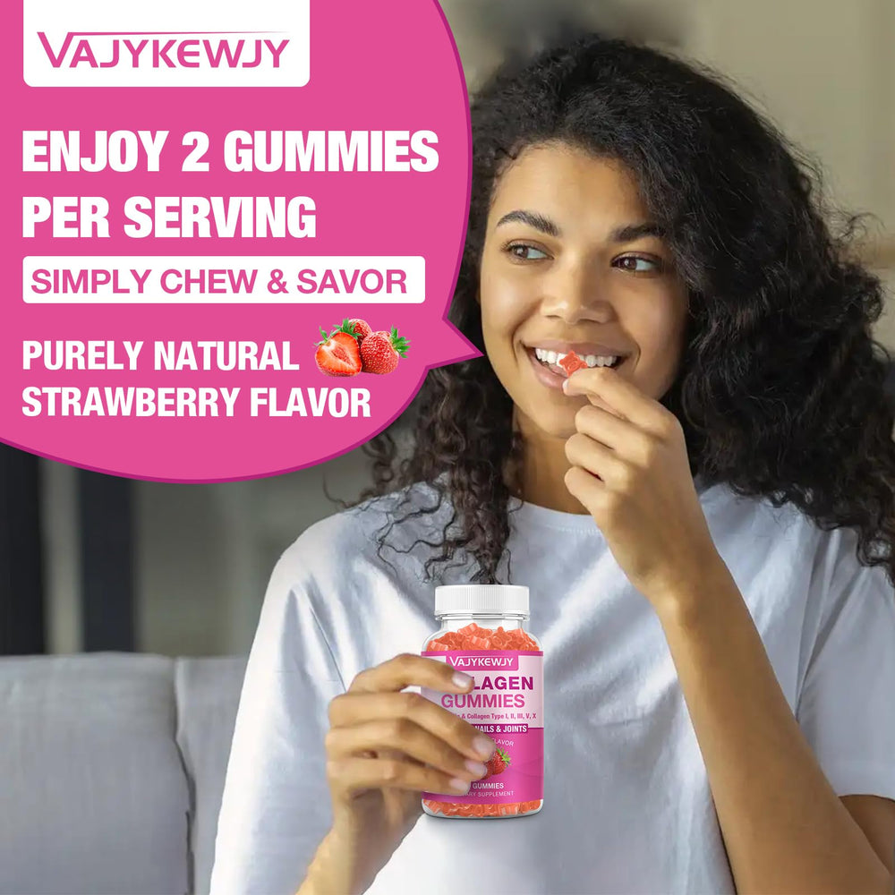 VAJYKEWJY vegan gummy texture captures soft, easy-to-chew daily supplement.