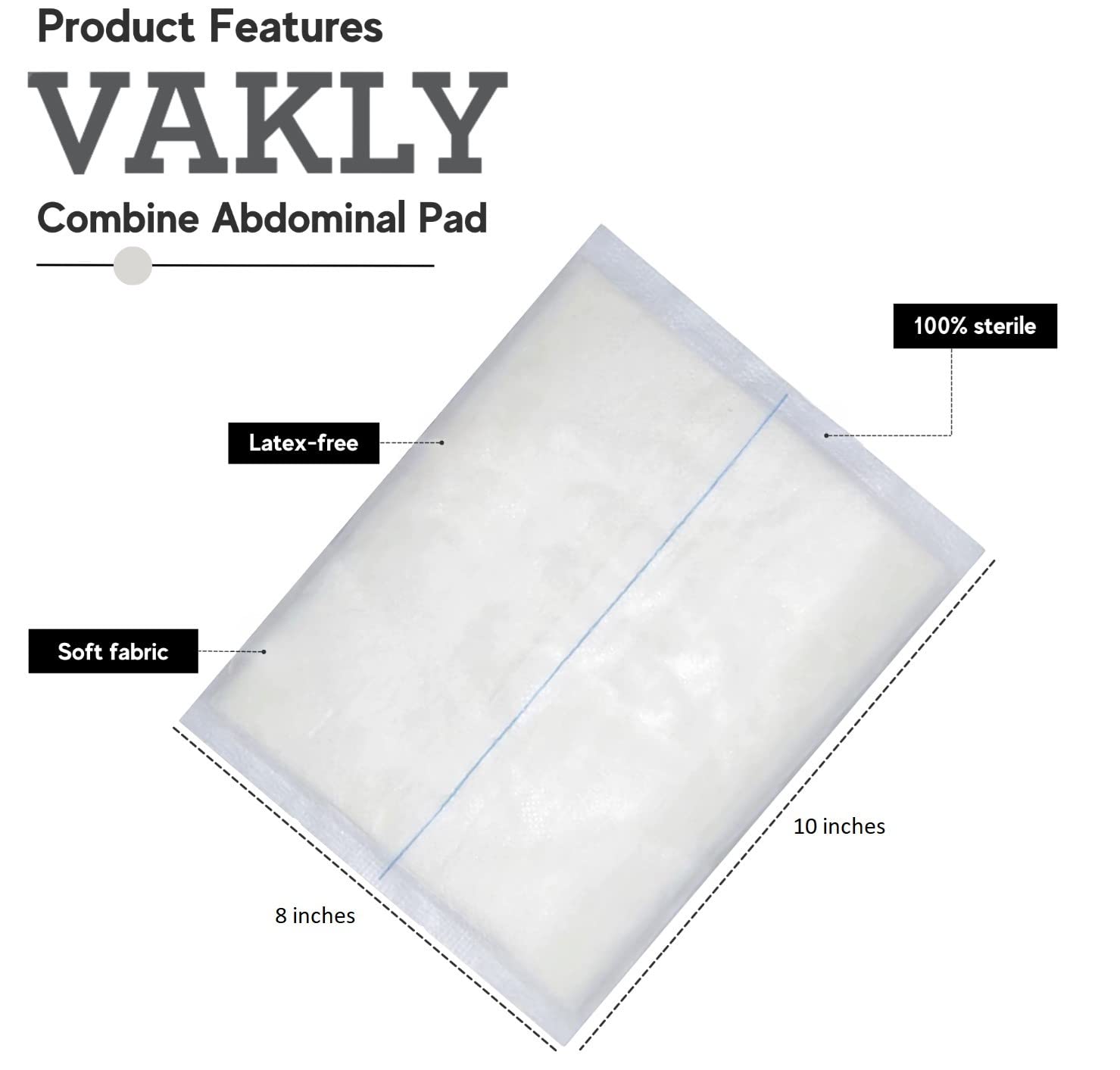 Vakly ABD Combine pad 8x10, sterile and individually wrapped for easy handling
