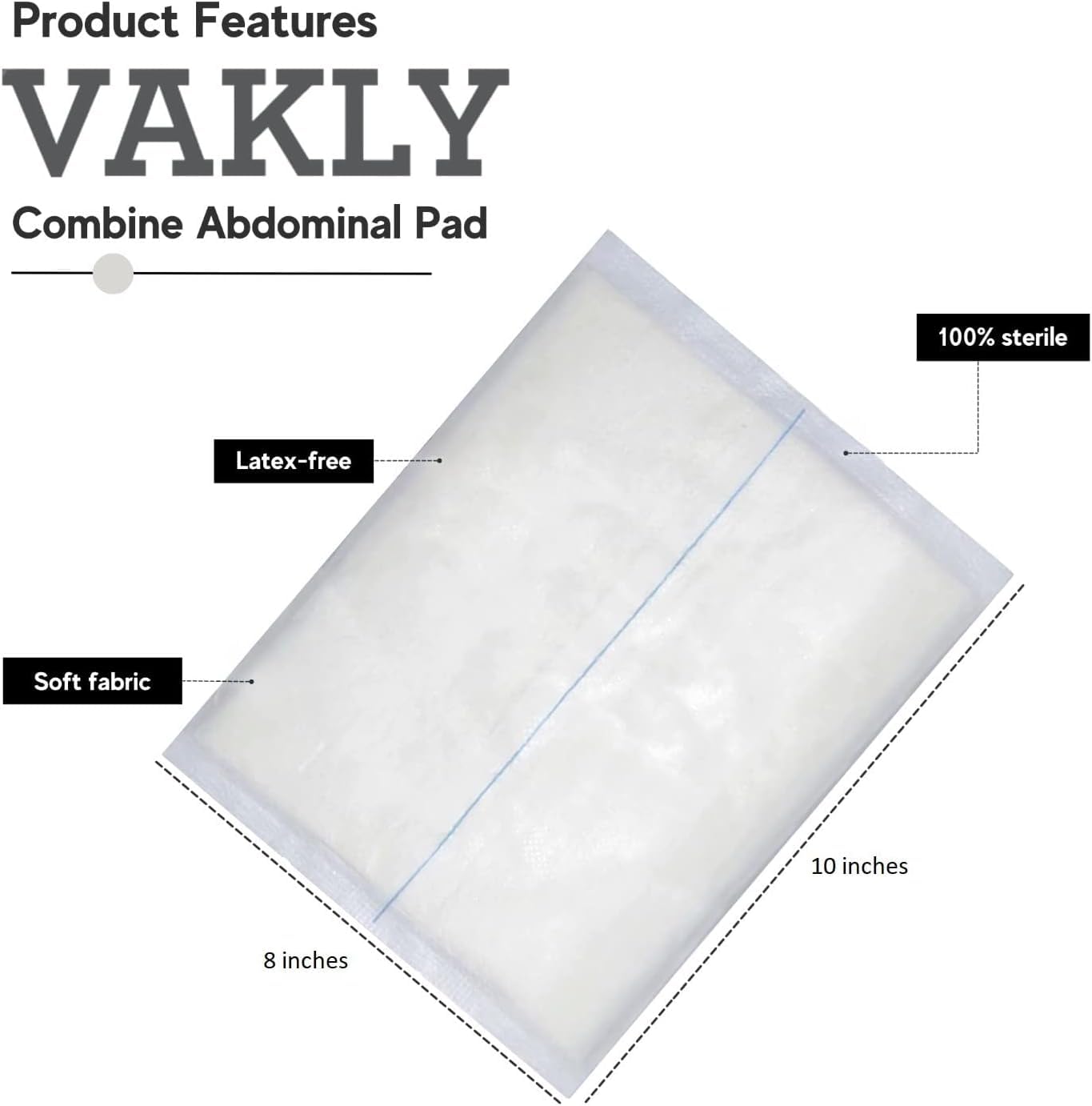 Vakly ABD pad soft outer cover preventing irritation during wound care.