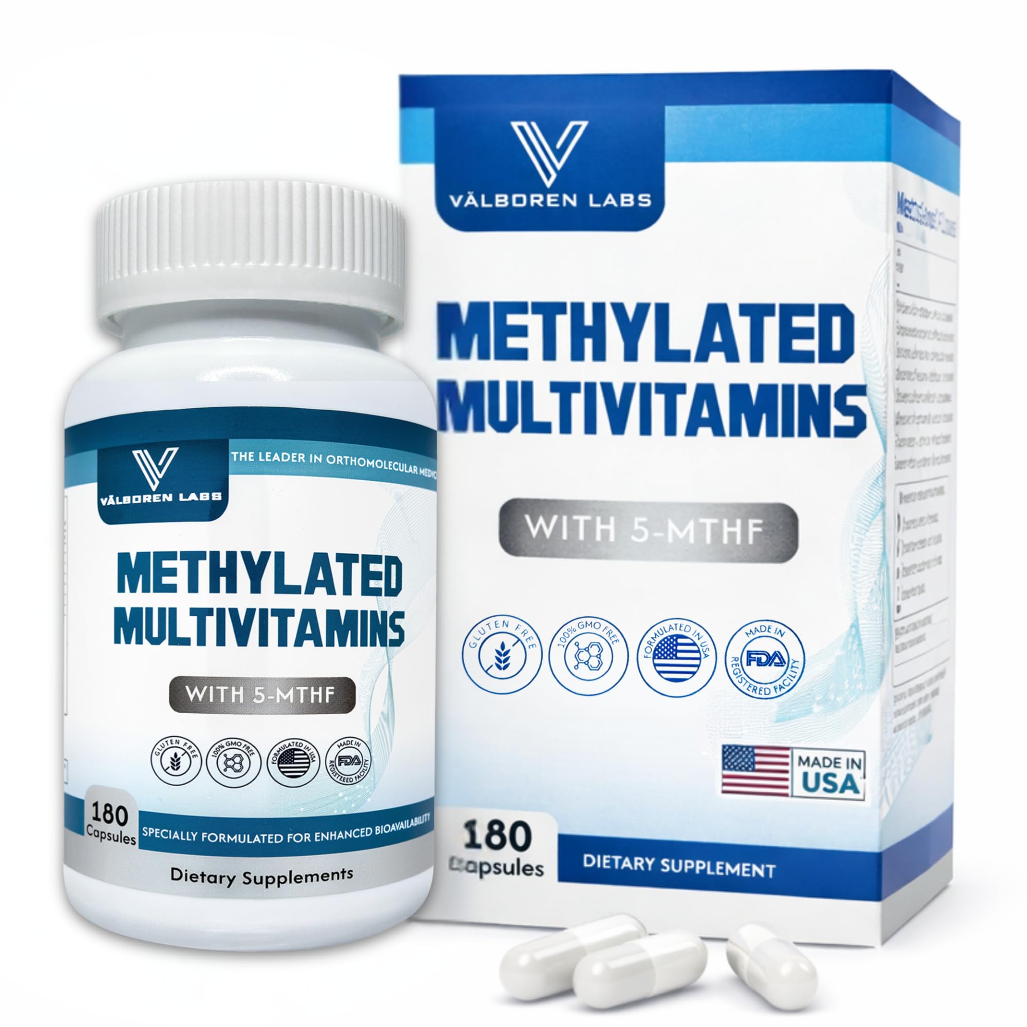 Valboren Labs Methylated Multivitamin bottle; convenient daily capsule routine for busy lifestyles.