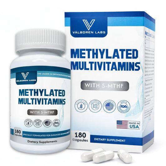 Valboren Labs Methylated Multivitamin bottle; convenient daily capsule routine for busy lifestyles.