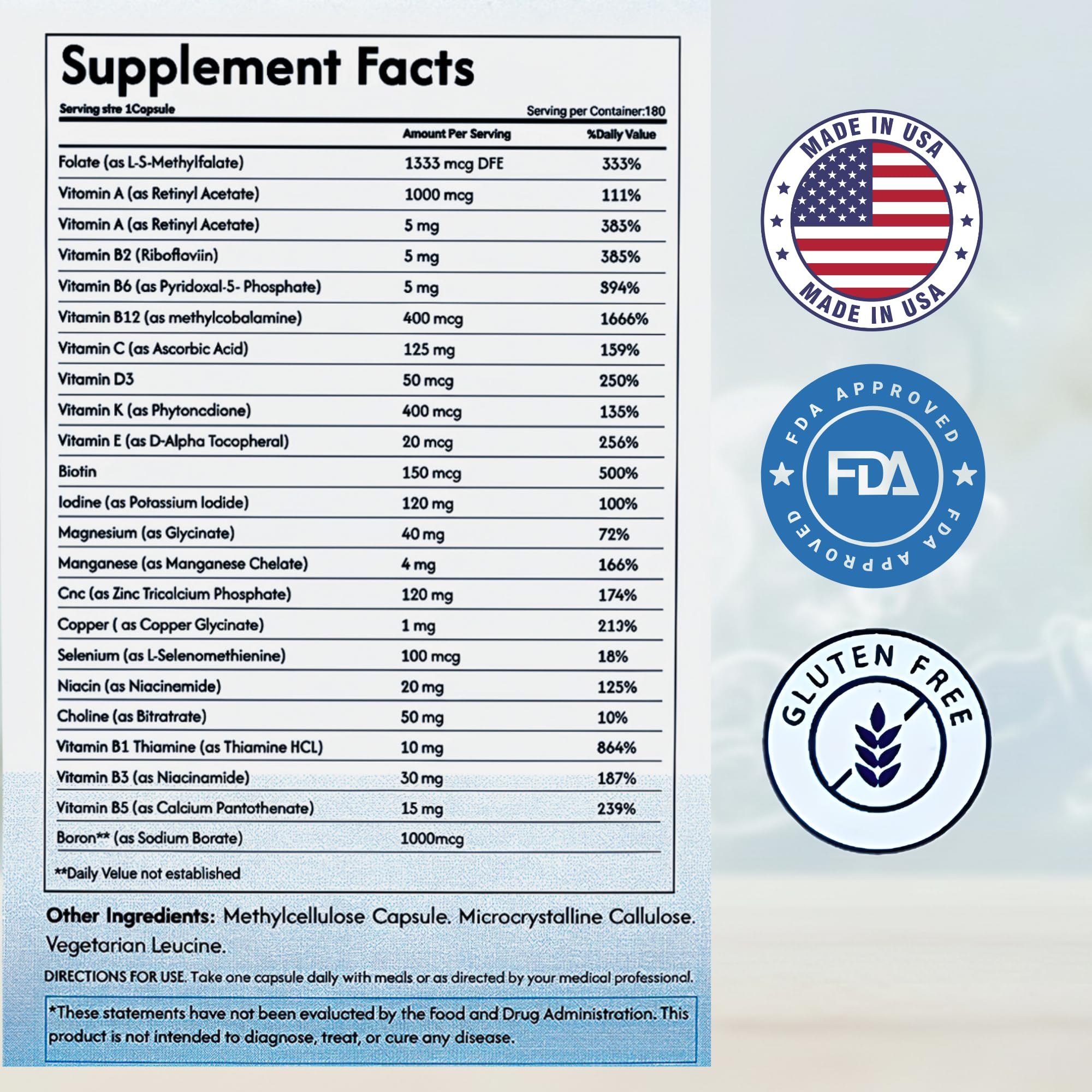 Valboren Labs methylated B vitamins label; clear ingredient details and clean formulation.