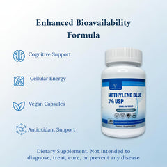Valboren Labs Methylene Blue Capsules inside bottle with capsules for cognitive support.