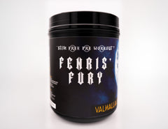 Valhalla Labs Fenris' Fury powder-dispense closeup showing a nearly 32 g active blend and scoop-friendly texture.