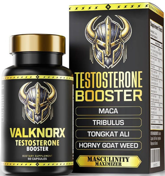 VALKNORX Ultra Strength bottle shown for daily testosterone support and energy