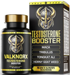 VALKNORX Ultra Strength bottle shown for daily testosterone support and energy