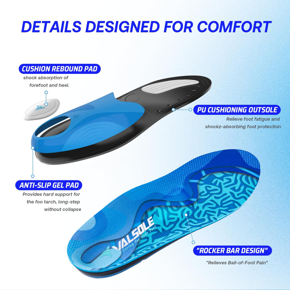VALSOLE arch-support insole with metatarsal dome for stability and alignment.