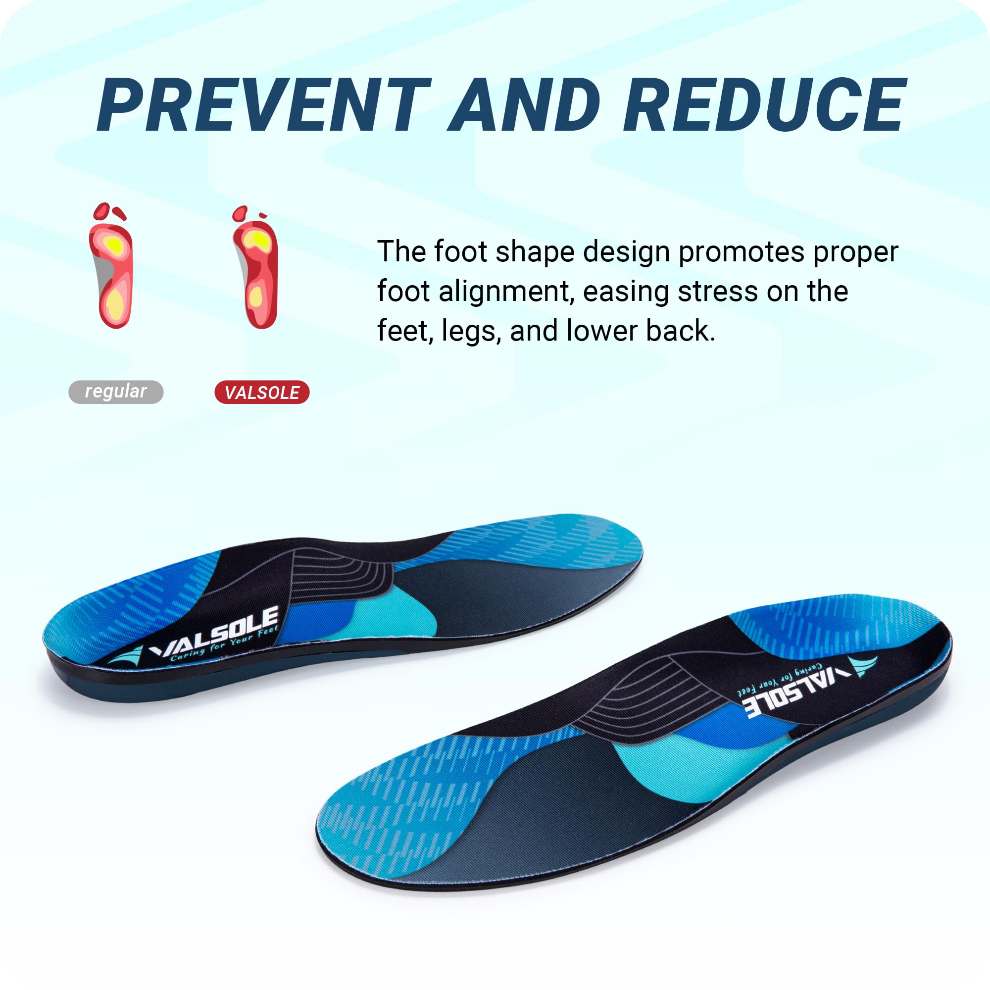 VALSOLE blue forefoot cushion detail showing shock-absorbing layer.