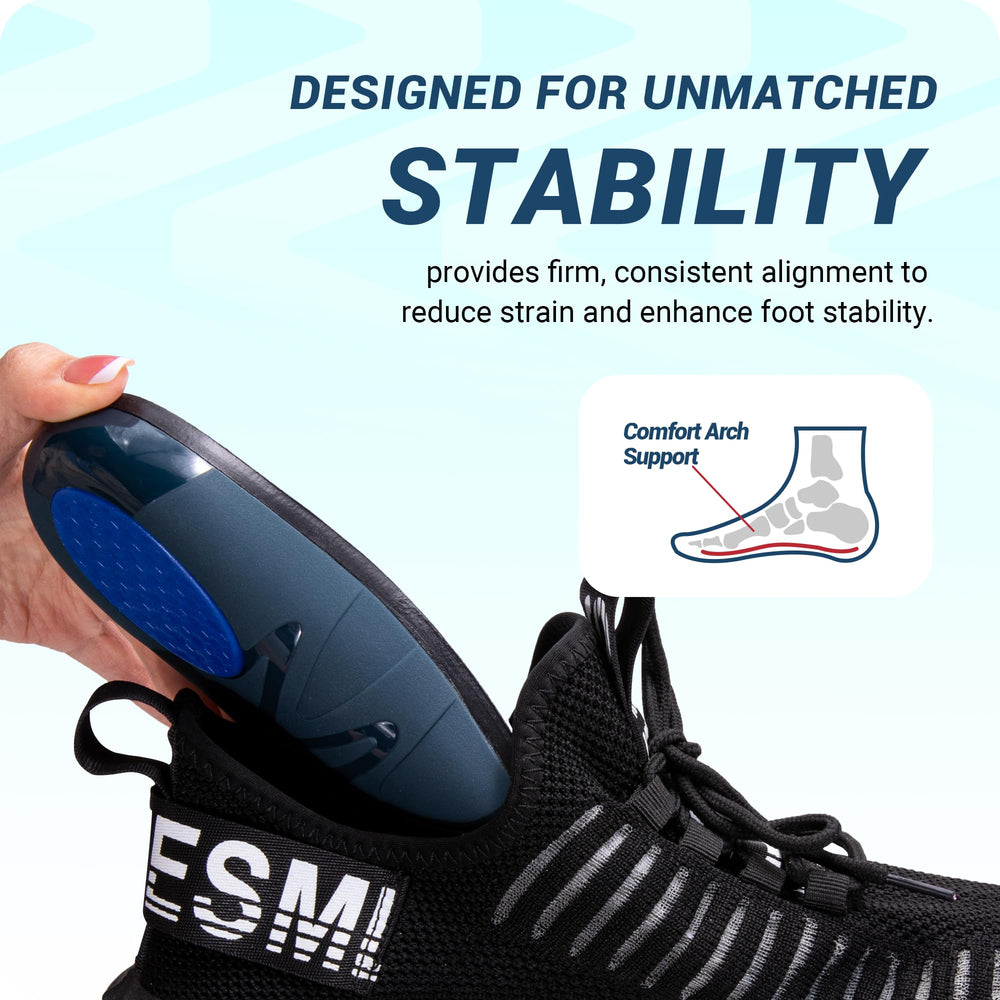 VALSOLE blue insoles in shoes on foot in lifestyle setting for daily wear.