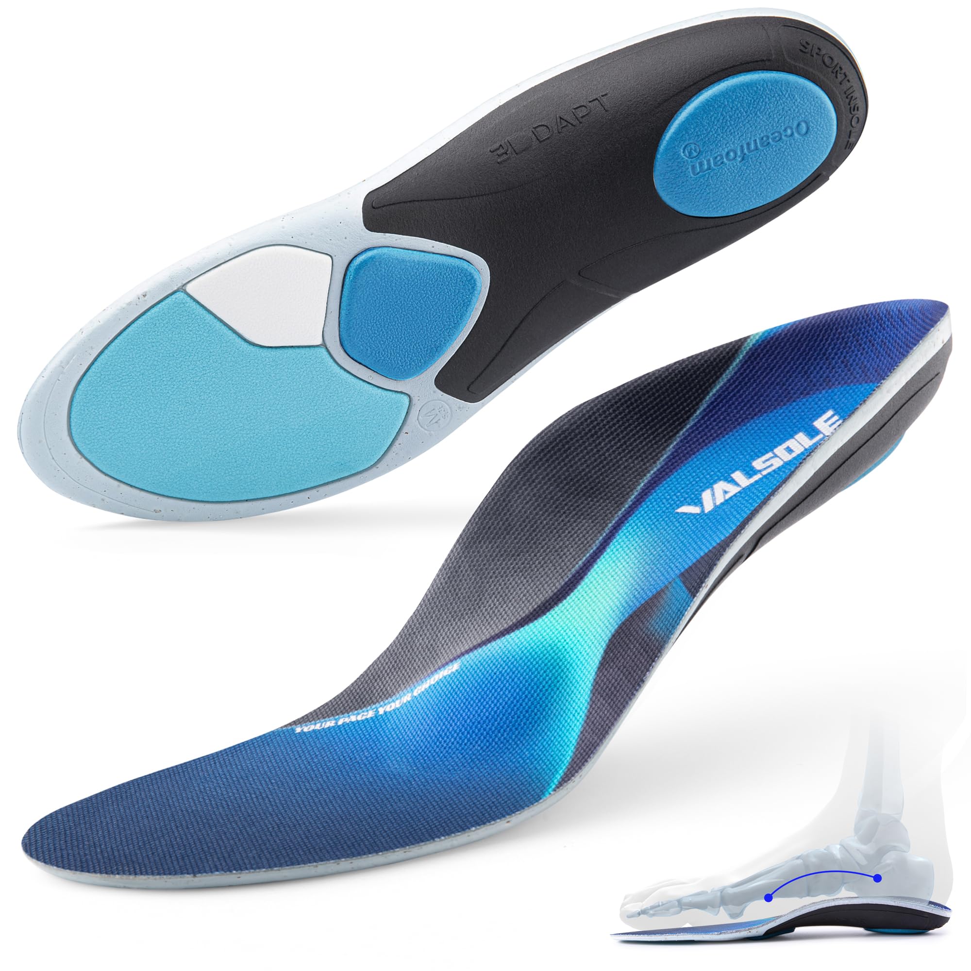 Valsole Dynamic Sport Insoles arch support for precise comfort during workouts.