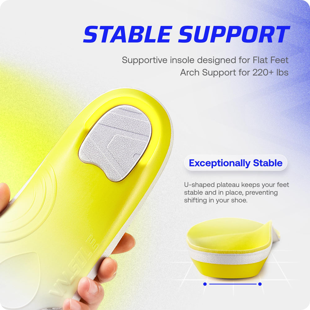 Valsole high-arch design supports flat feet for comfortable alignment.