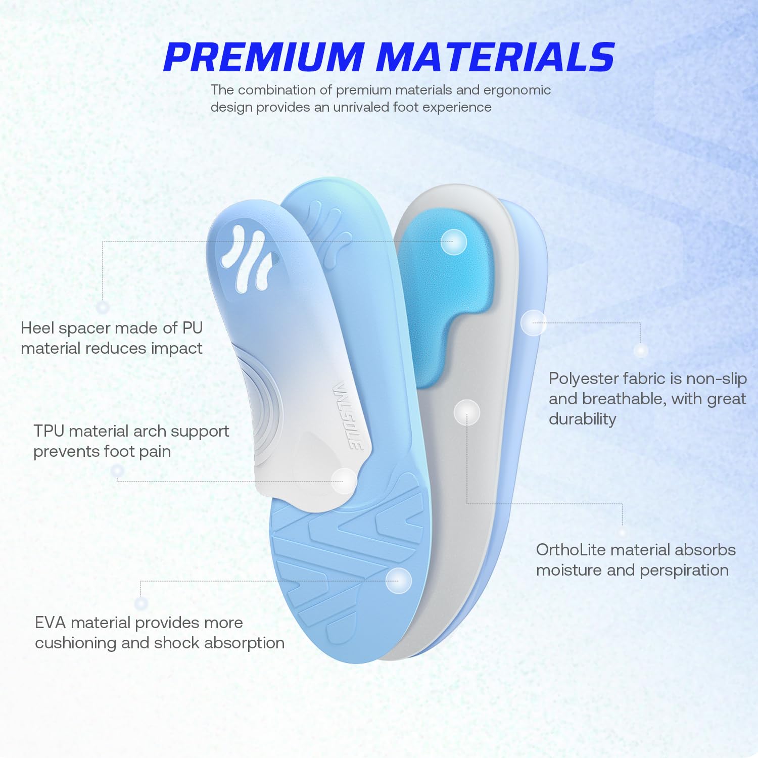 VALSOLE universal-fit insoles fit most shoes for versatile use.