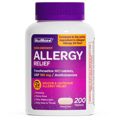 ValuMeds 24-hour relief bottle provides all-day allergy comfort.