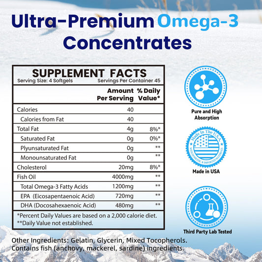 VANI Fish Oil Omega-3 softgels label emphasizes gluten-free purity for clean daily use.