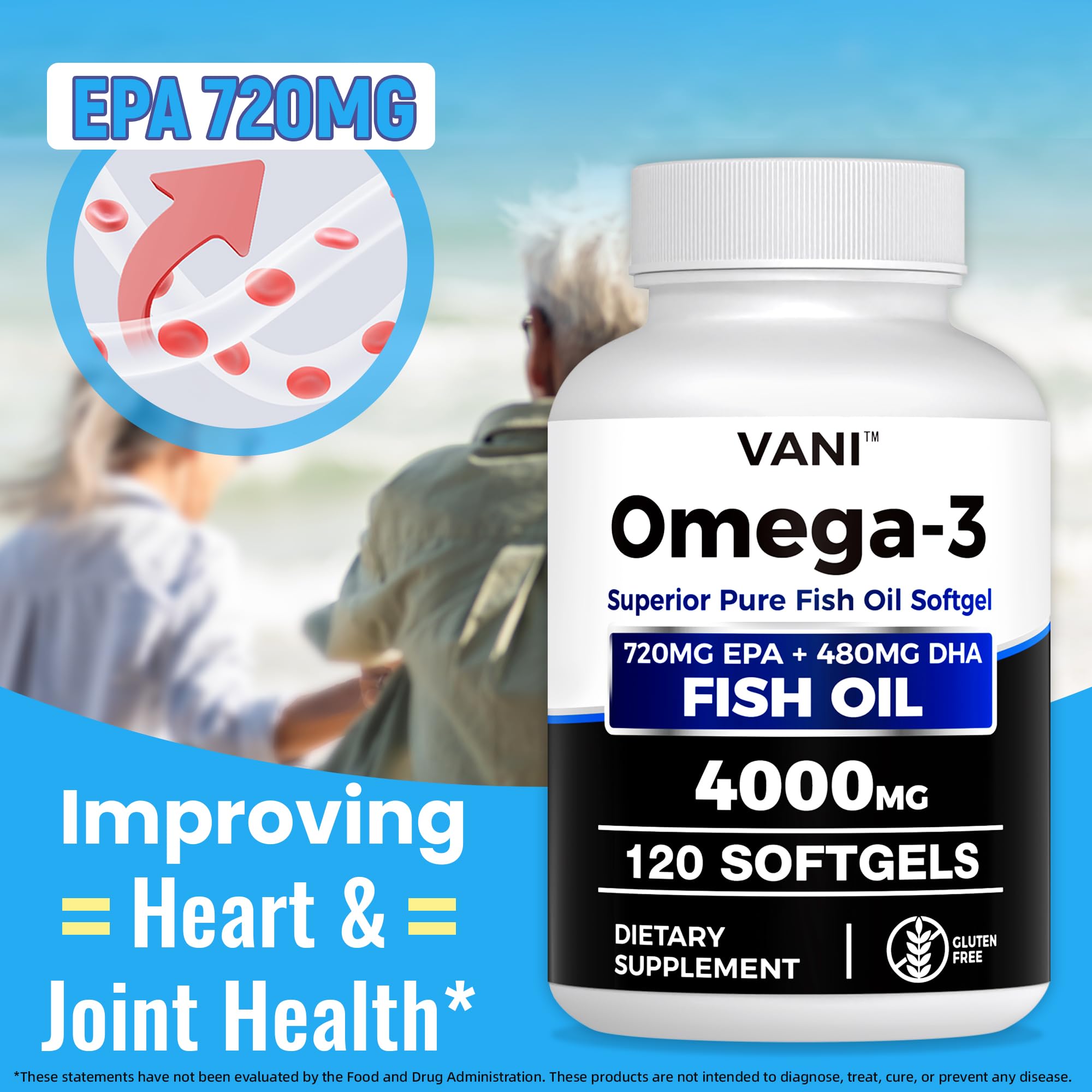 VANI gluten-free omega-3 softgels and USA facility mark on packaging