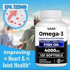 VANI gluten-free omega-3 softgels and USA facility mark on packaging