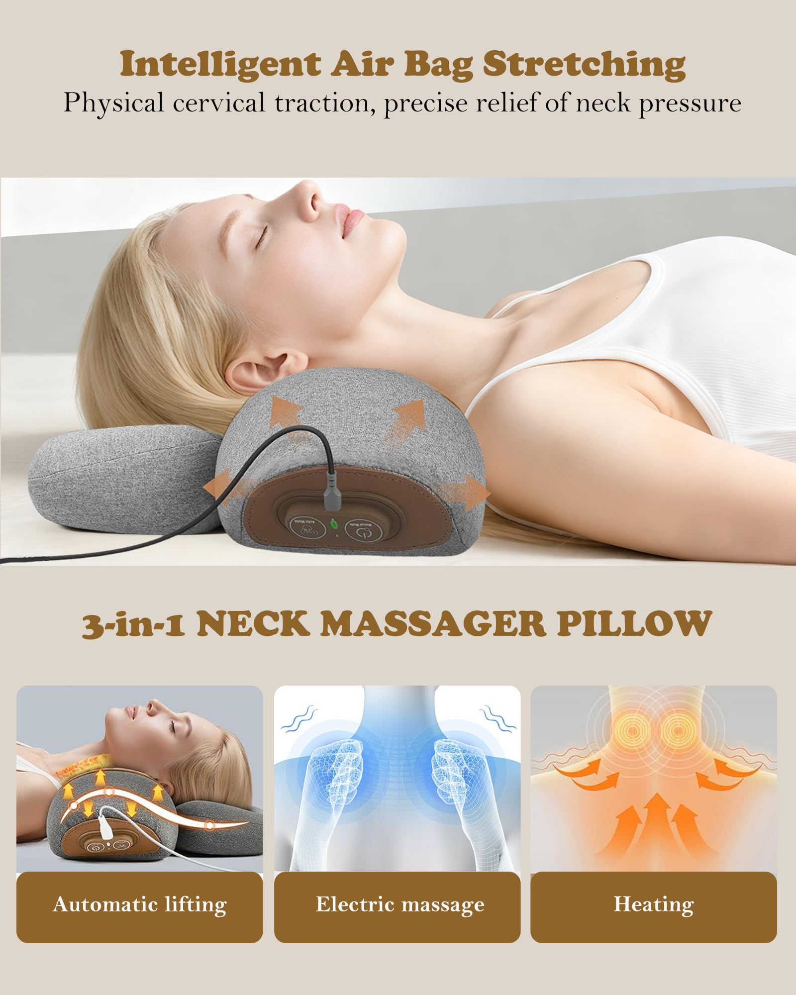 VANJUNBILL pillow in action providing vibration massage for shoulder relief