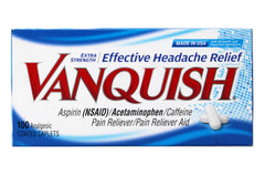 Vanquish caplets coated close-up for easy swallowing.