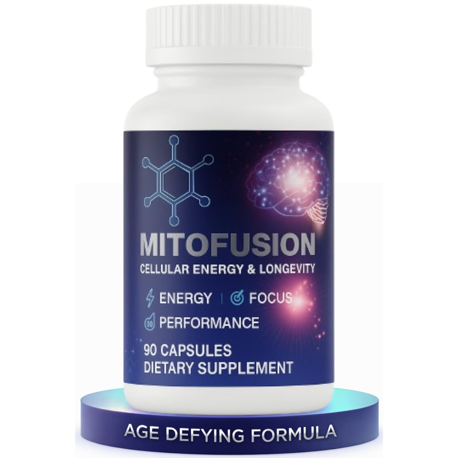 Vantanex MitoFusion bottle label highlighting the NAD+ and mitochondrial support formula.