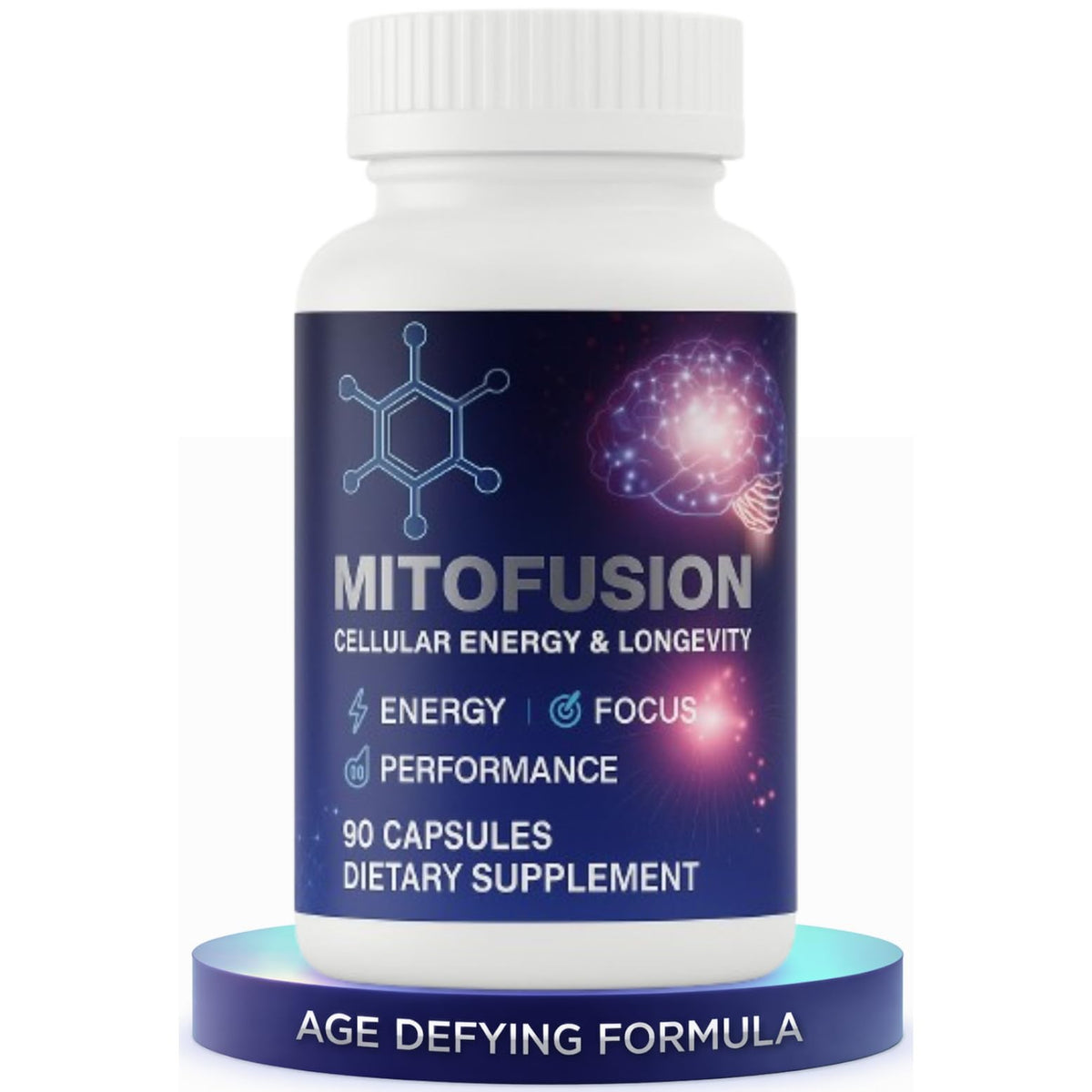Vantanex MitoFusion bottle label highlighting the NAD+ and mitochondrial support formula.
