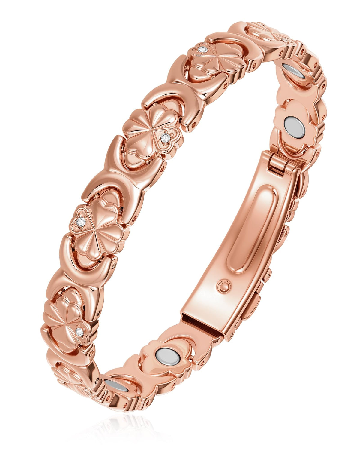 Vapeples copper bracelet 3D design close-up with heart and CZ accents for elegant style